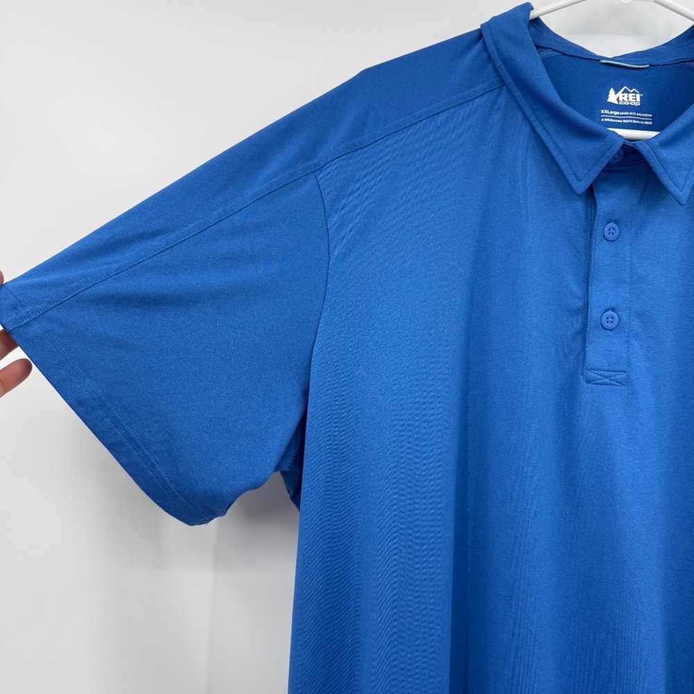 Rei Polo Shirt Men XXL Blue Short Sleeve Performance Active Stretch Jersey - Picture 2 of 8
